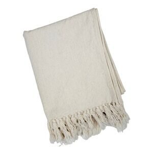 The Farmhouse Rachel Ashwell Fringed Wide Table Runner Natural Beige‎ Tablecloth